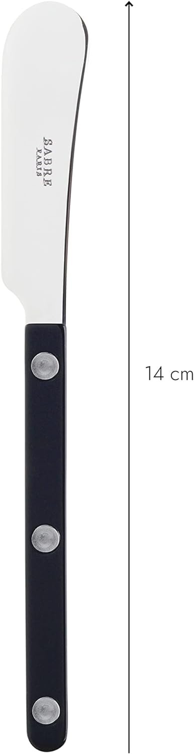 Sabre Paris - Set of 2 Spreader Black Knives 5.5 inches - Bistrot Collection - Perfect for Butter, Tapenades, Spreads - Stainless Steel & Nylon - Dishwasher Safe - Black - Brilliant Finish