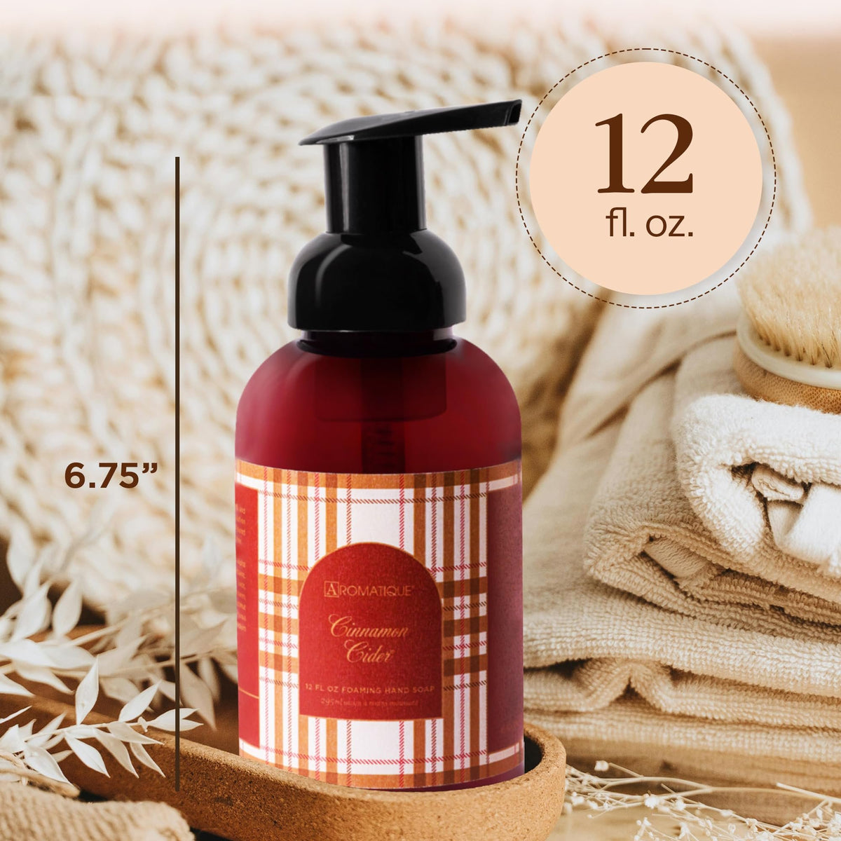 Aromatique Cinnamon Cider Foaming Hand Soap – 12 oz Gentle Cleanser with Warm Cinnamon, Apple & Citrus Scent – Moisturizing Fall Soap – Paraben-Free, Made in the USA