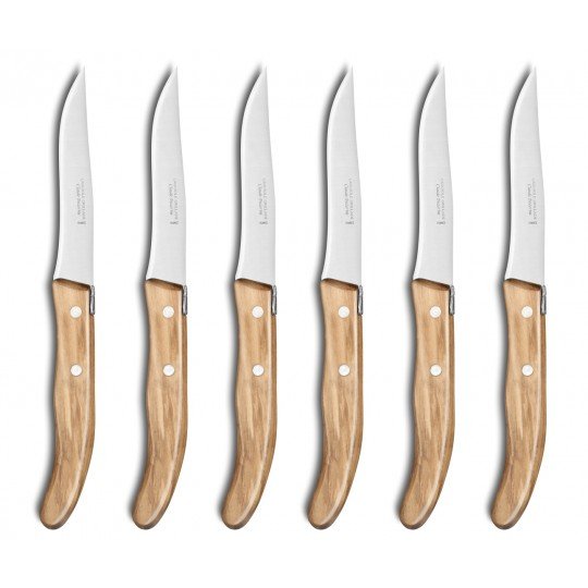 Claude Dozorme Steak Knives Set-6 Berlingot OliveWood Handle and Satinless Steel Blades