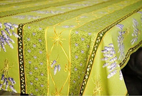 Le Cluny Lavender Green Coated Provencal Tablecloth | Easy-Care Cotton | Multi-Size