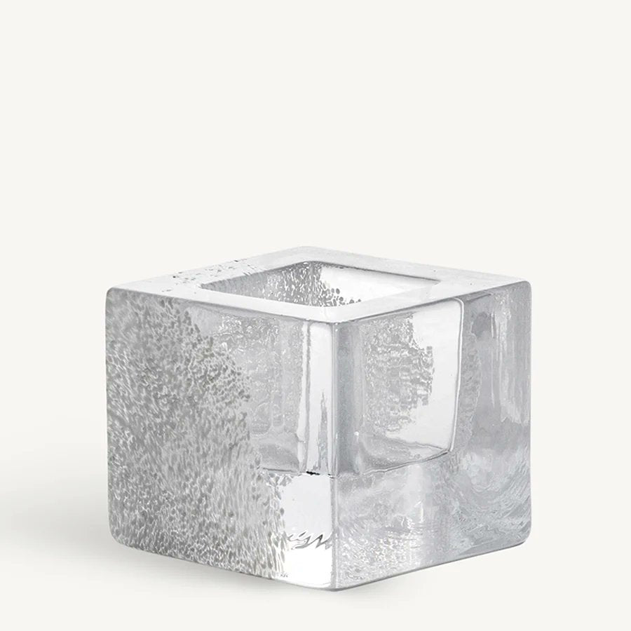 Kosta Boda Brick square votive in blue styled as home décor – Swedish art glass candle holder Anna Ehrner