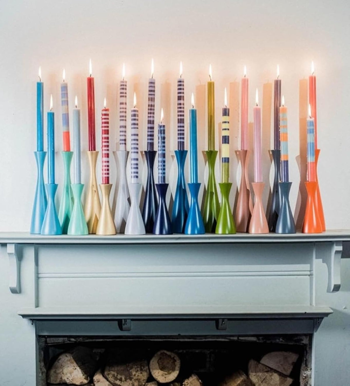 British Colour Standard Hand-Poured Striped Dinner Candles - Eco-Friendly Fair Trade Set of 6, 10-Hour Burn Time