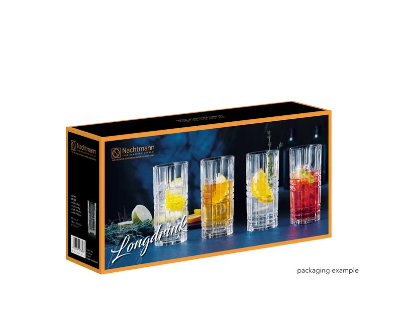 Nachtmann Square Long Drink Glass Set of 4 Clear Crystal Architectural Cut