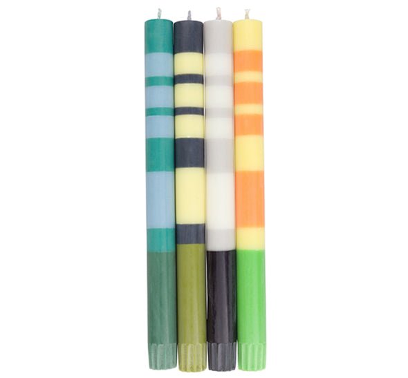 British Colour Standard Hand-Poured Striped Dinner Candles Set of 4 - Eco-Friendly, Fair Trade, 100% Vegetable Wax, 10-Hour Burn