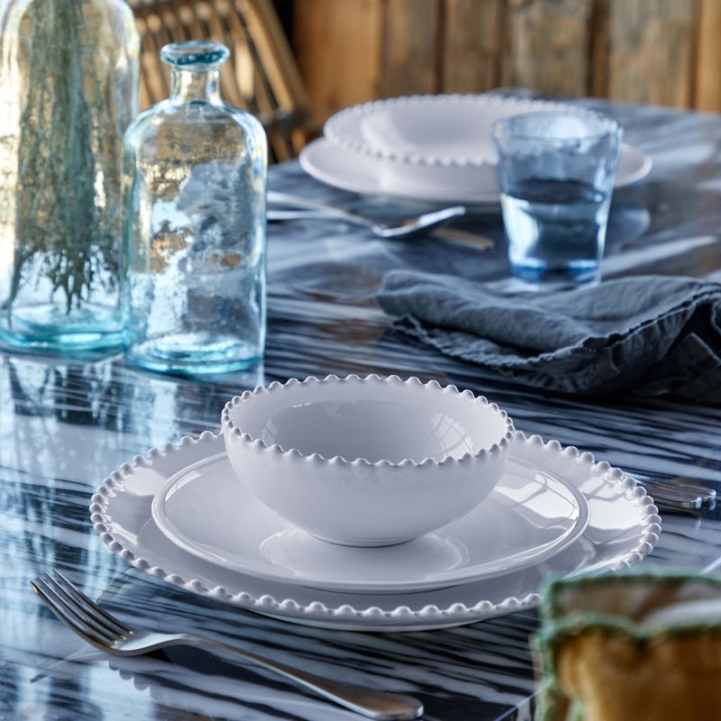 Costa Nova Pearl Low Bowl White Handcrafted Stoneware 5.75" Diameter, 12 oz Dinnerware