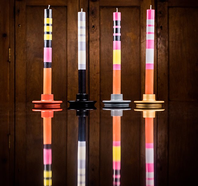 British Colour Standard Striped Dinner Candles Mixed Pack of 4 | 10" | Pink & Gray