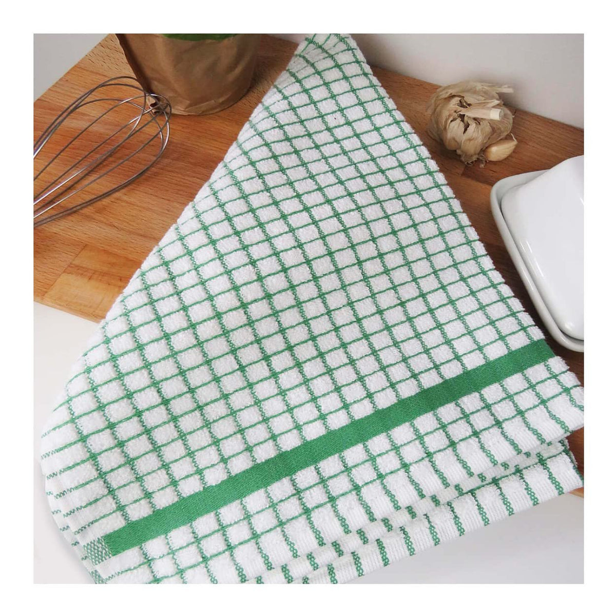 Poli-Dri Cotton Tea Towel Kitchen Linens Green 6-Pack White/Green by Samuel Lamont