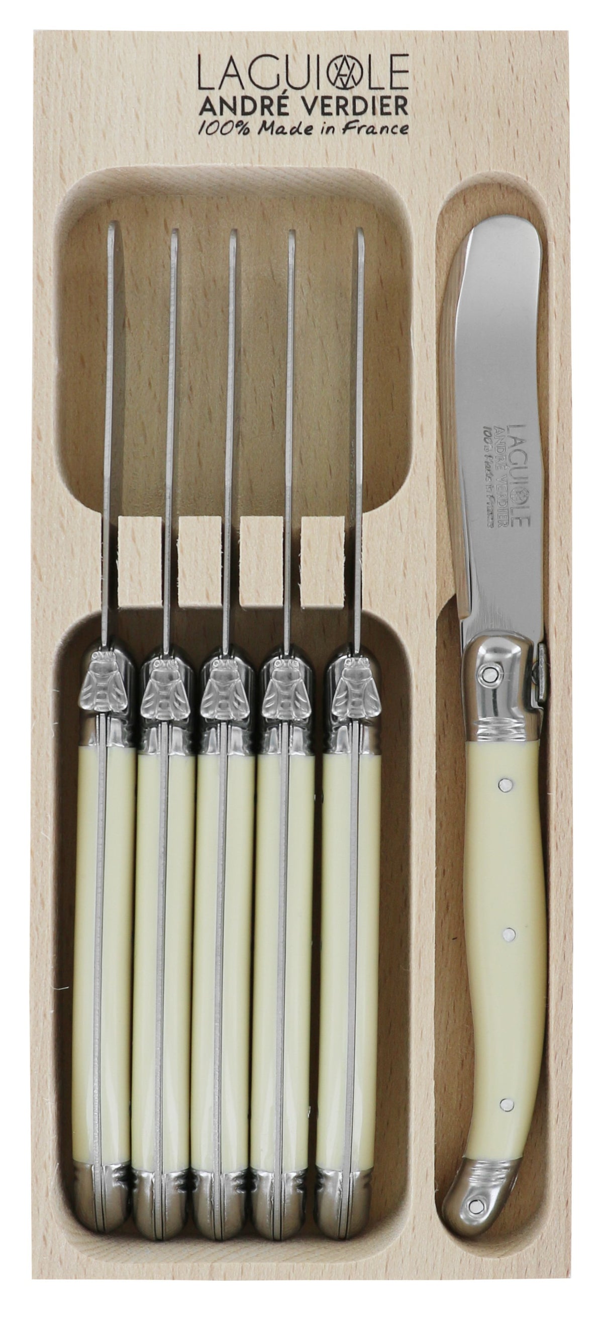 Laguiole Andre Verdier Butter Knives Set of 6 Stainless Steel in a Box | Ivory