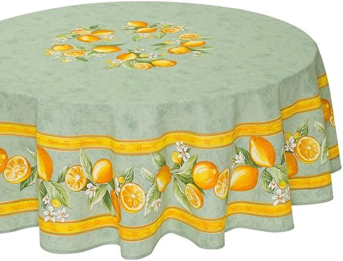 Tissus Toselli French Luxury Linen Citron Blue Provencal Tablecloth - Thumbnail 3