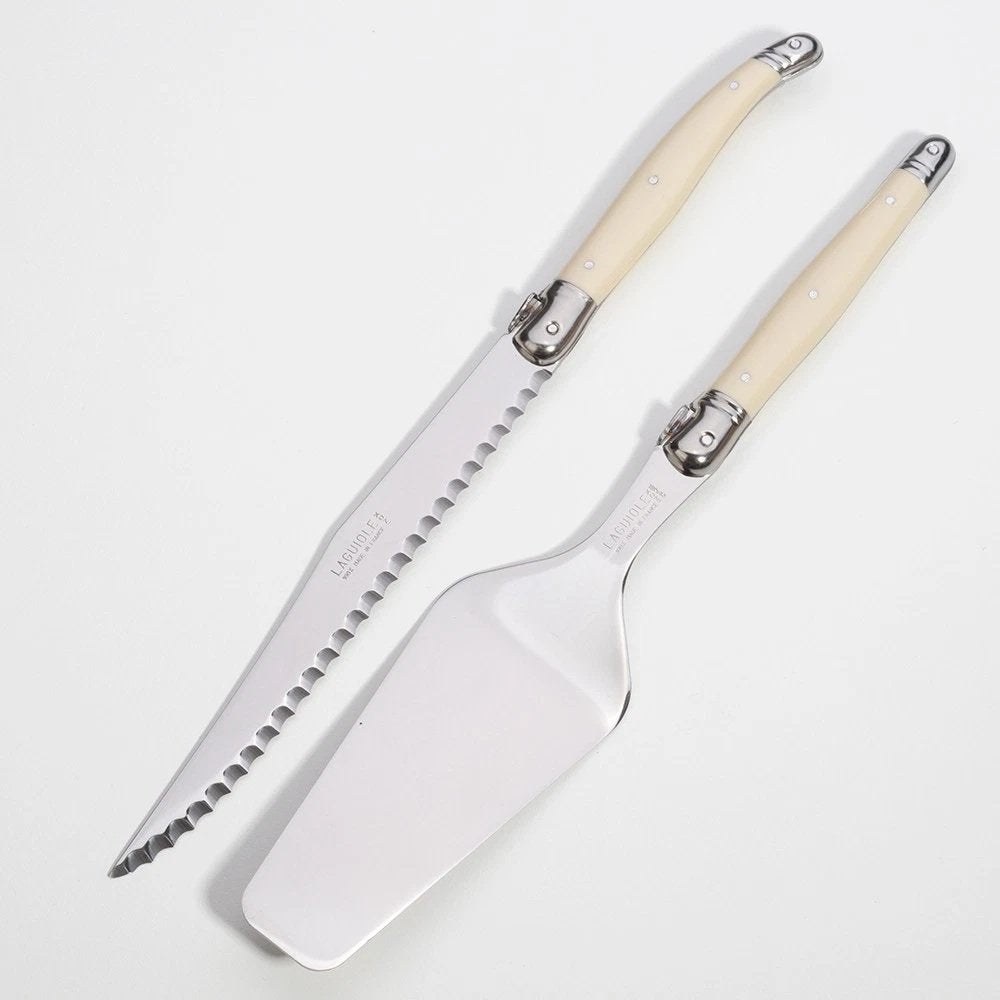 Laguiole Andre Verdier Debutant Pastry Set-2 Knife and Tart Server Ivory Handle and Stainless Steel