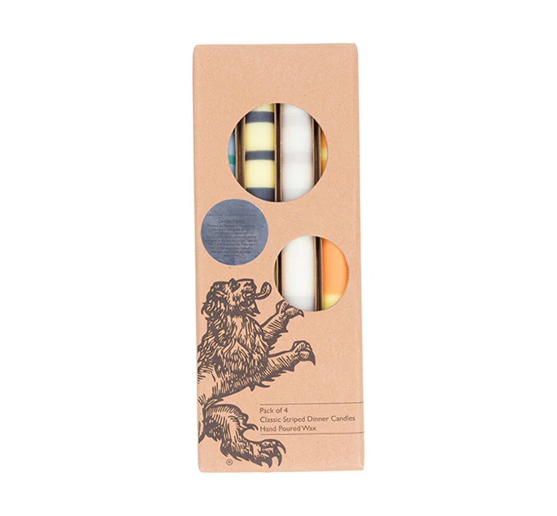 British Colour Standard Hand-Poured Striped Dinner Candles Set of 4 - Eco-Friendly, Fair Trade, 100% Vegetable Wax, 10-Hour Burn