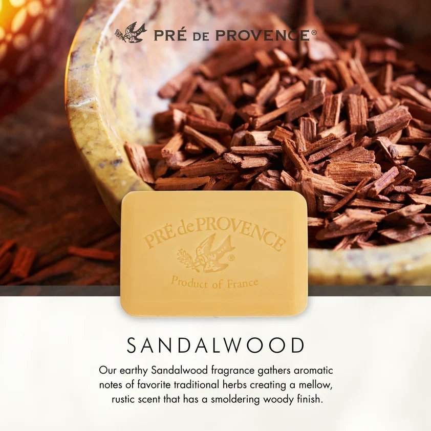 Pré de Provence Sandalwood Soap, earthy woody scent
