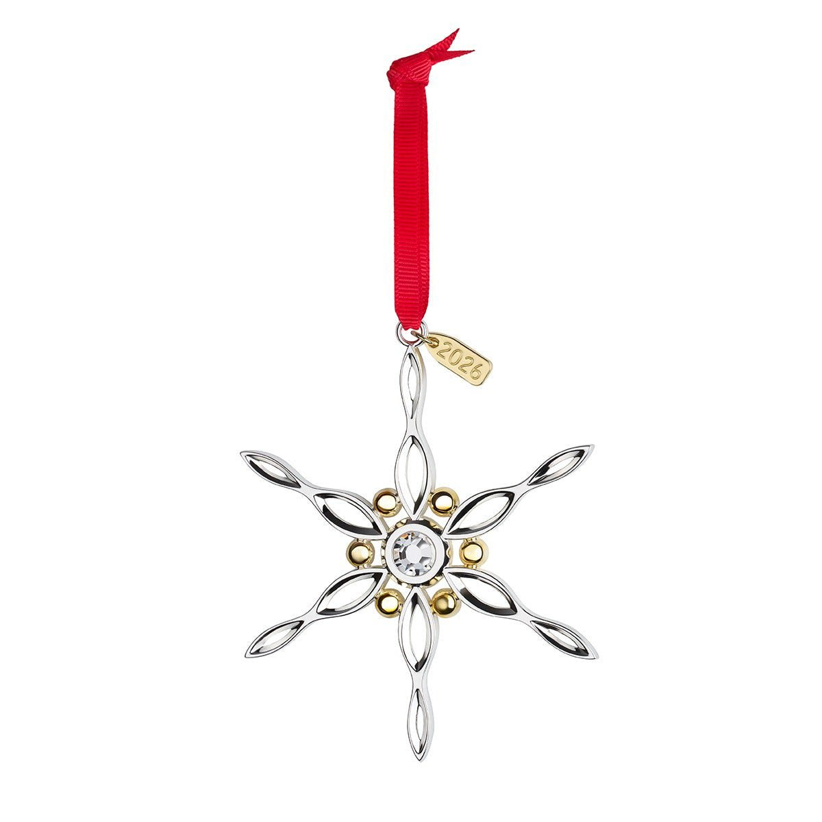 Nambé 2026 Annual Snowflake Ornament in silver and gold plate