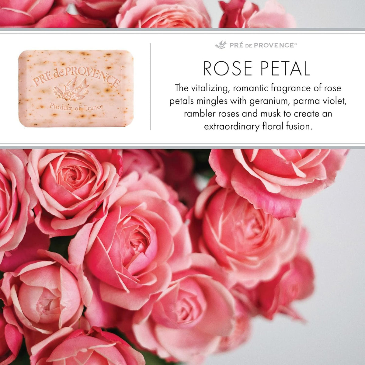 Pre de Provence Rose Petal Soap Bar Quad-Milled Shea Butter