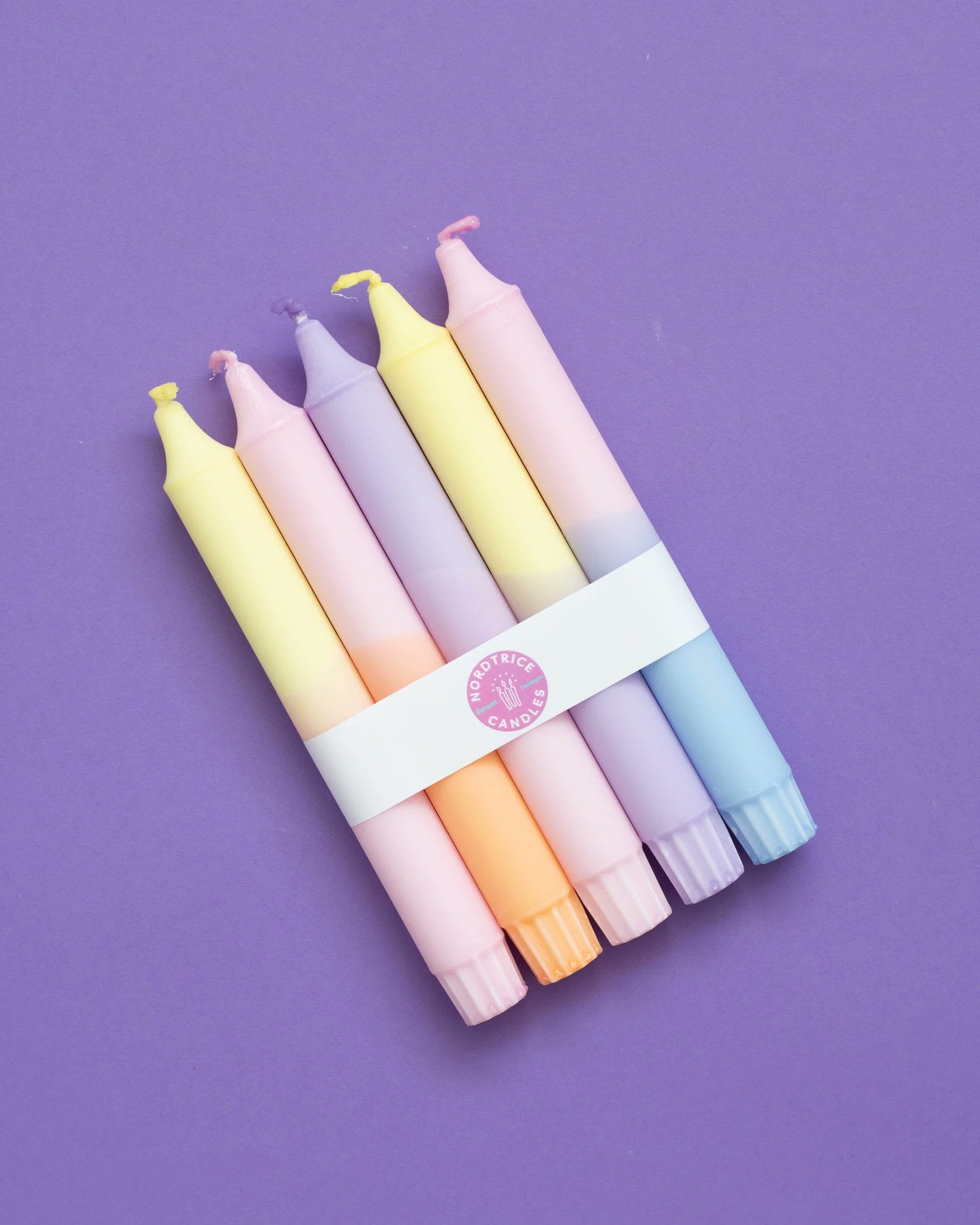 Nordtrice 5-Pack Pastel Taper Candles | Natural Stearin Wax 