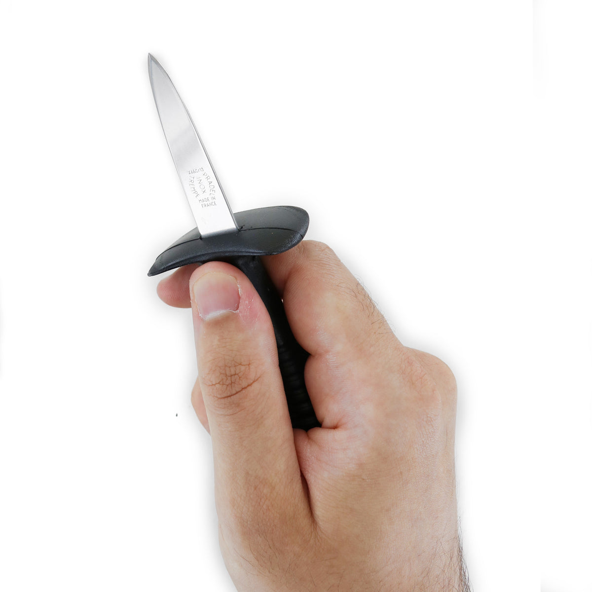 Set of 4 André Verdier oyster knives with black handles, made in France