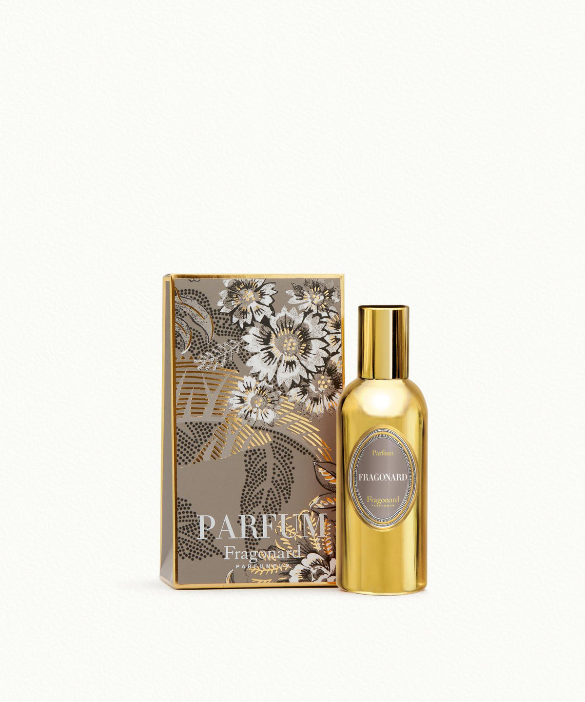 Fragonard Signature Perfume golden aluminium bottle with grey gold gift box