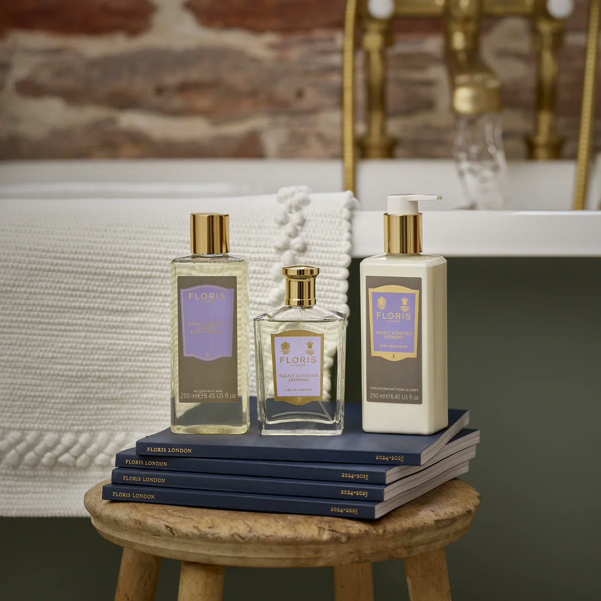 Floris London Night Scented Jasmine styled with flowers
