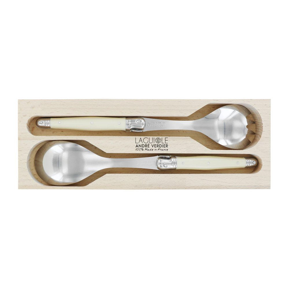 André Verdier Laguiole Debutant 2 piece salad servers with ivory resin handles