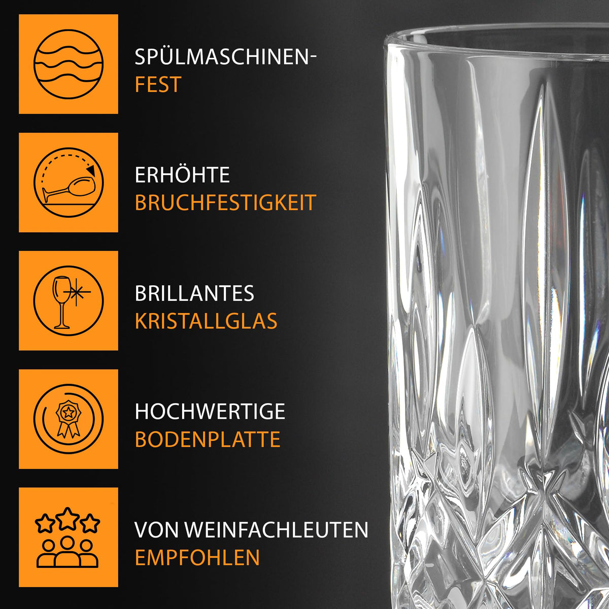 Nachtmann Highland Long Drink Glass Set of 4 Dishwasher Safe Crystal Barware