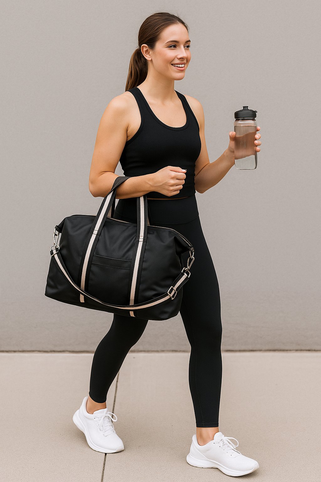 Black Travel Tote with Shoulder Strap – Perfect for Weekend Trips & Daily Use