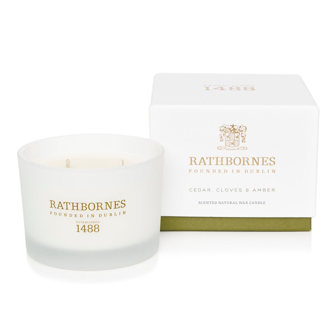 Rathbornes 1488 natural wax cedar and clove candle in glass jar