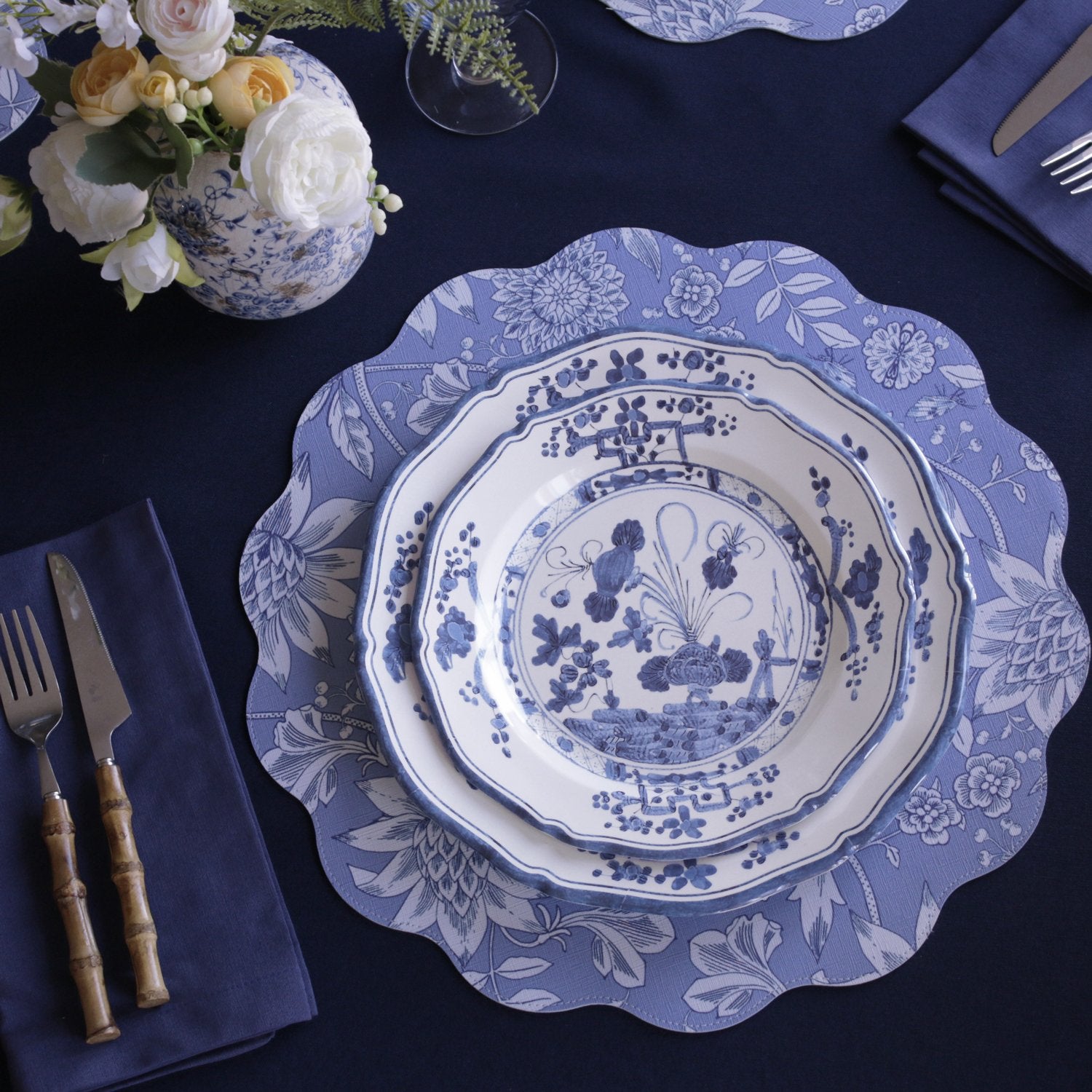 Italian Style Blue White Salad Plates Set of 4 Melamine Faenza