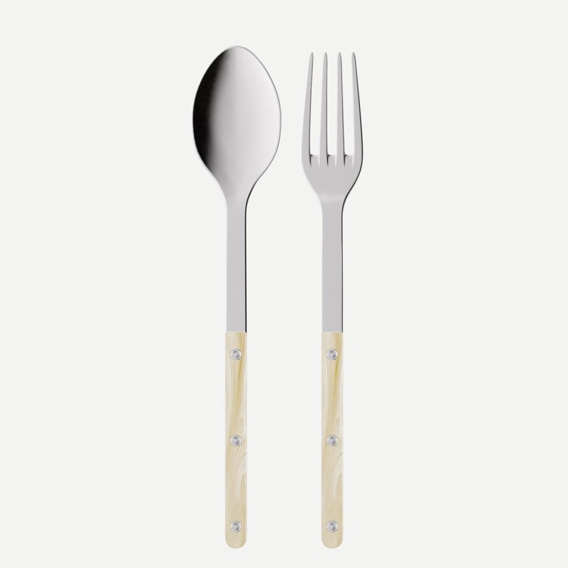SABRE PARIS - 4-Piece Serving Set - Faux Horn - Bistrot Collection - 2 Serving Flatware, Serrated Pie Server, Large Cheese Knife - Stainless Steel & Nylon - Dishwasher Safe - Brilliant Finish
