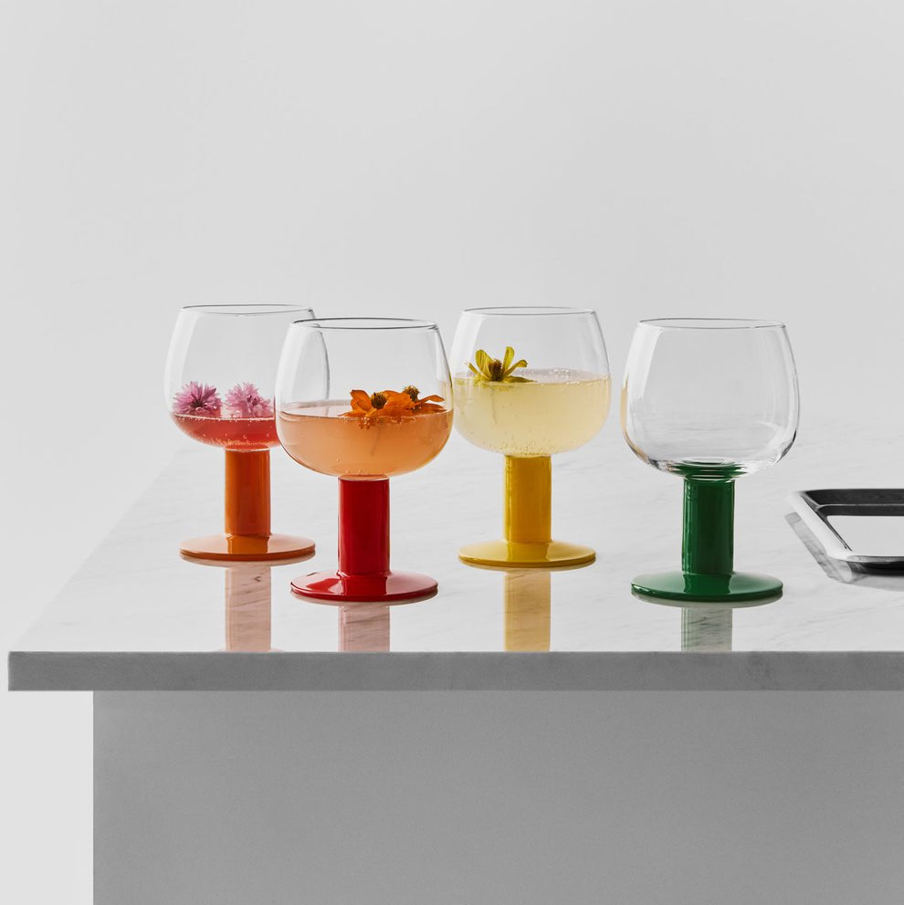 Kosta Boda Fars Glas Mixed Color Drinking Glasses Set of 4, 13.5 oz Swedish Design Glassware