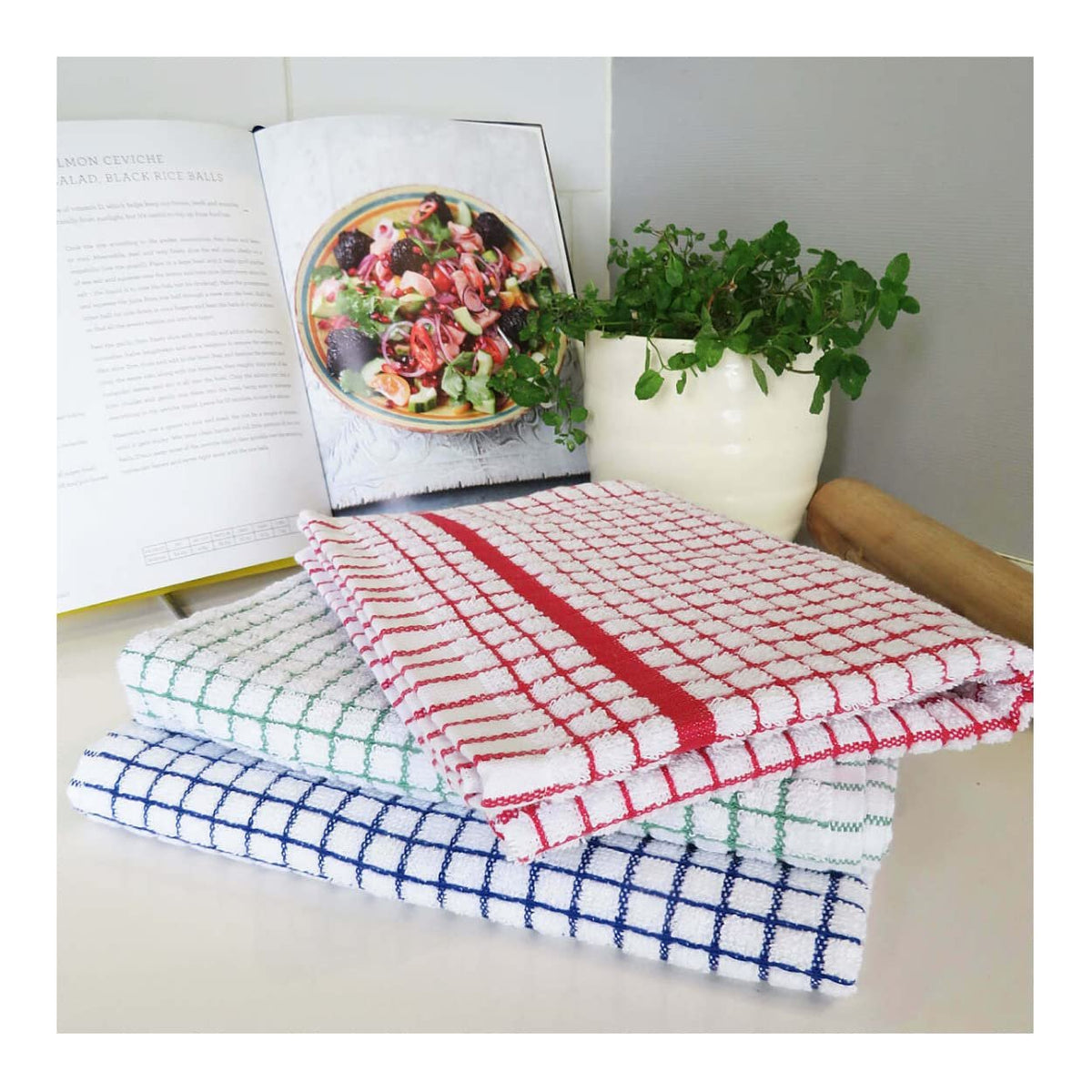 Poli-Dri Cotton Tea Towel Kitchen Linens Blue 6-Pack White/Blue by Samuel lamont