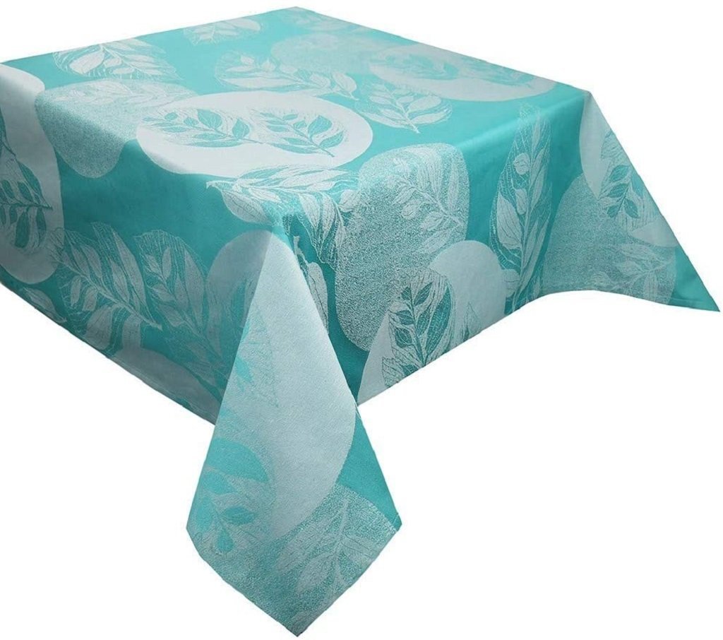 Garnier-Thiebaut Tablecloth Mille Verdoyant Turquoise 71" Square - Thumbnail 3