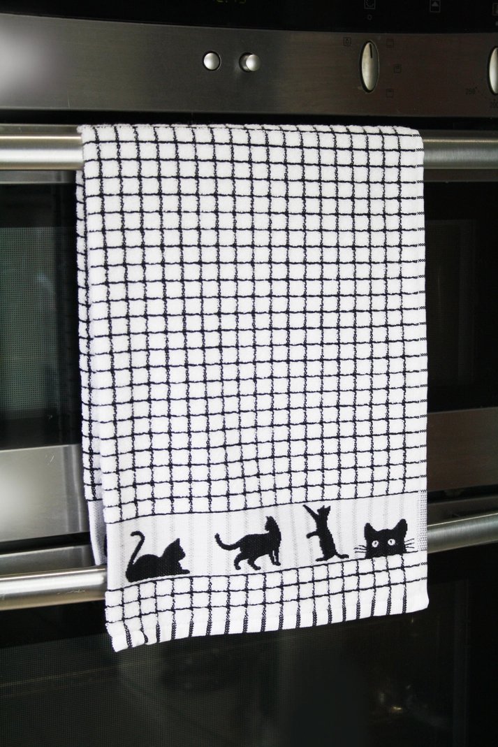 Samuel Lamont Poli-Dri Jacquard Cotton Kitchen Tea Towel | Set of 2 | Black Cat