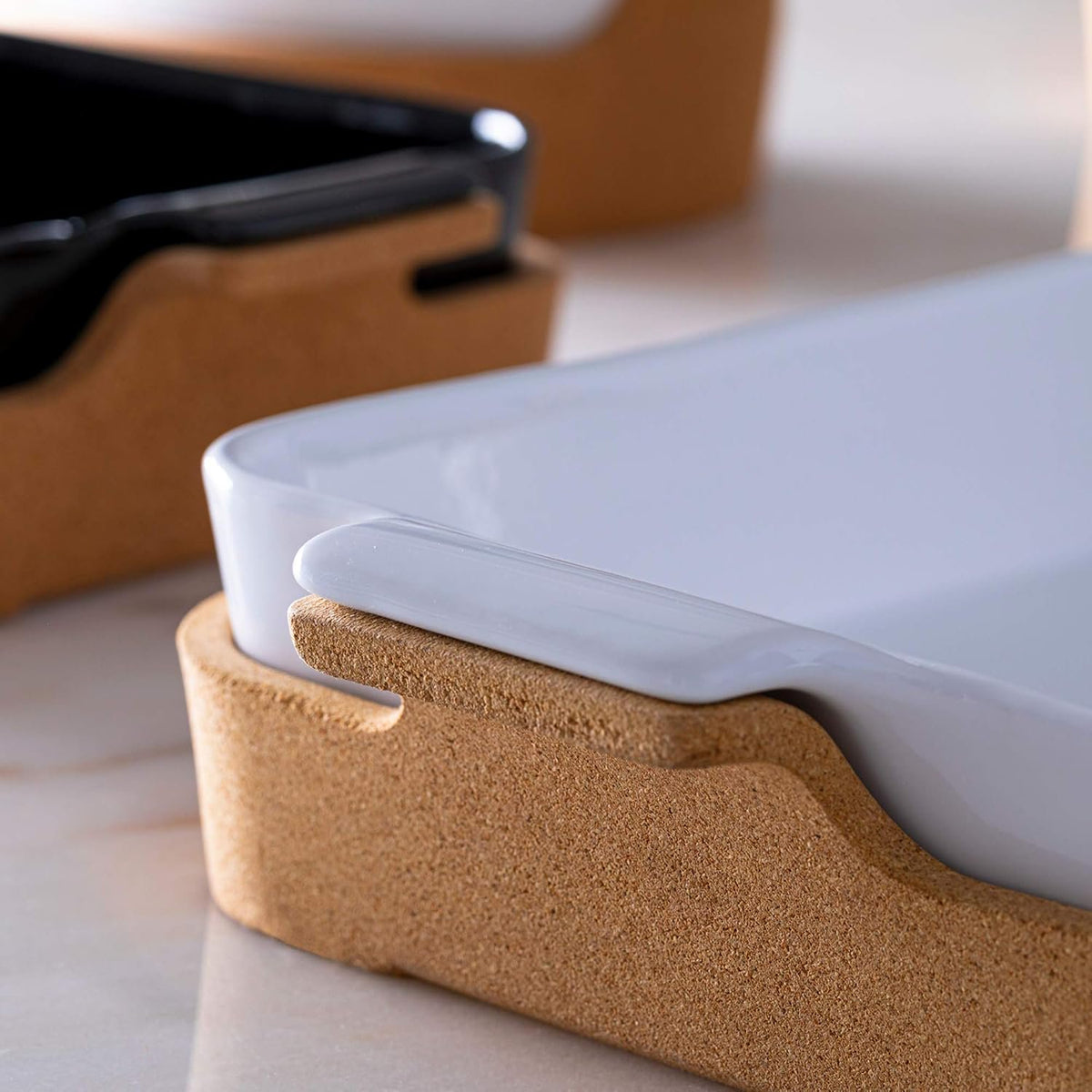 Casafina Ceramic 10" Square Baker with Cork Tray - Ensemble Collection, White | Oven & Dishwasher Safe Bakeware | Food Safe Glazing | Restaurant Quality Dinnerware