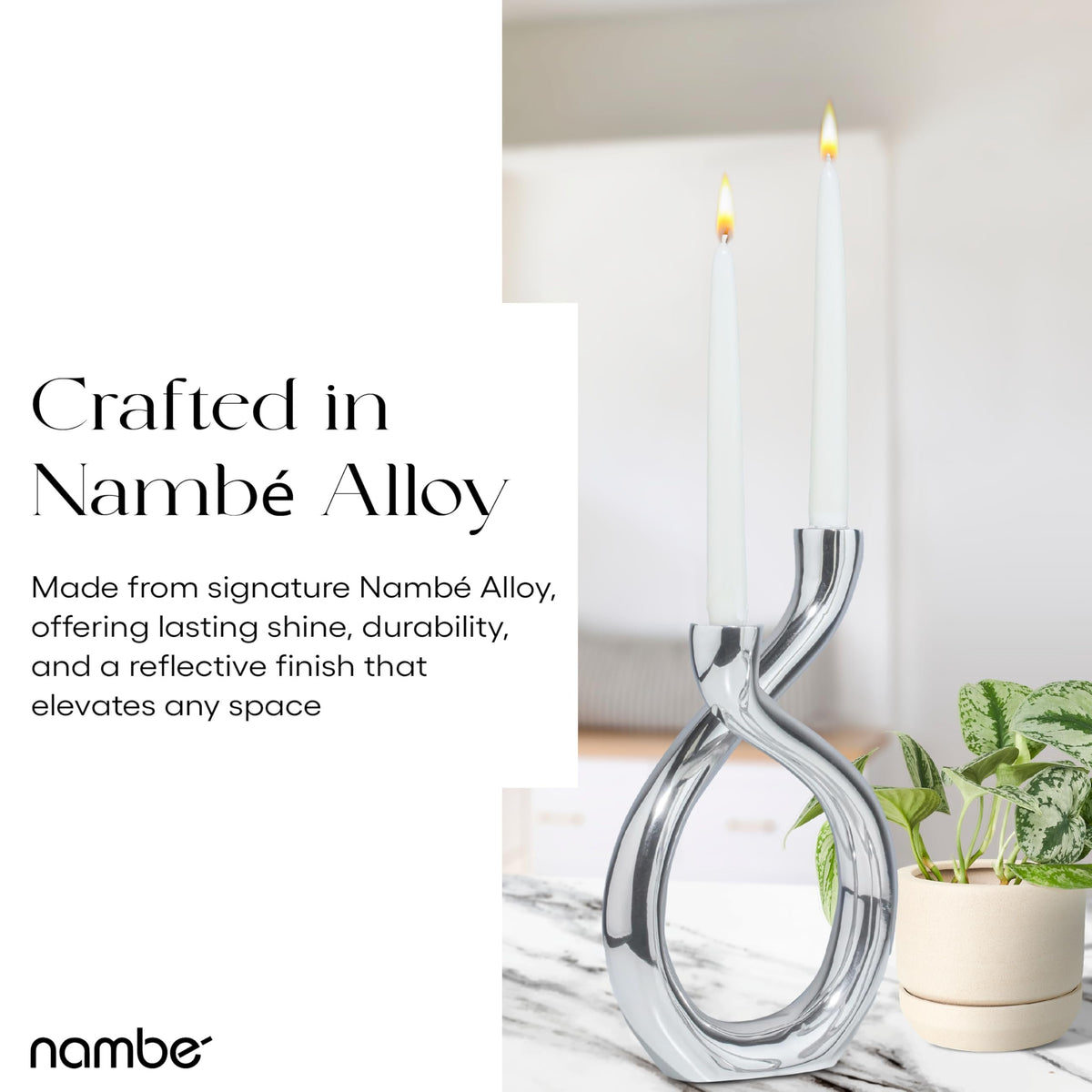 Nambé Tango Candle Holder close-up showing sculptural curve detail