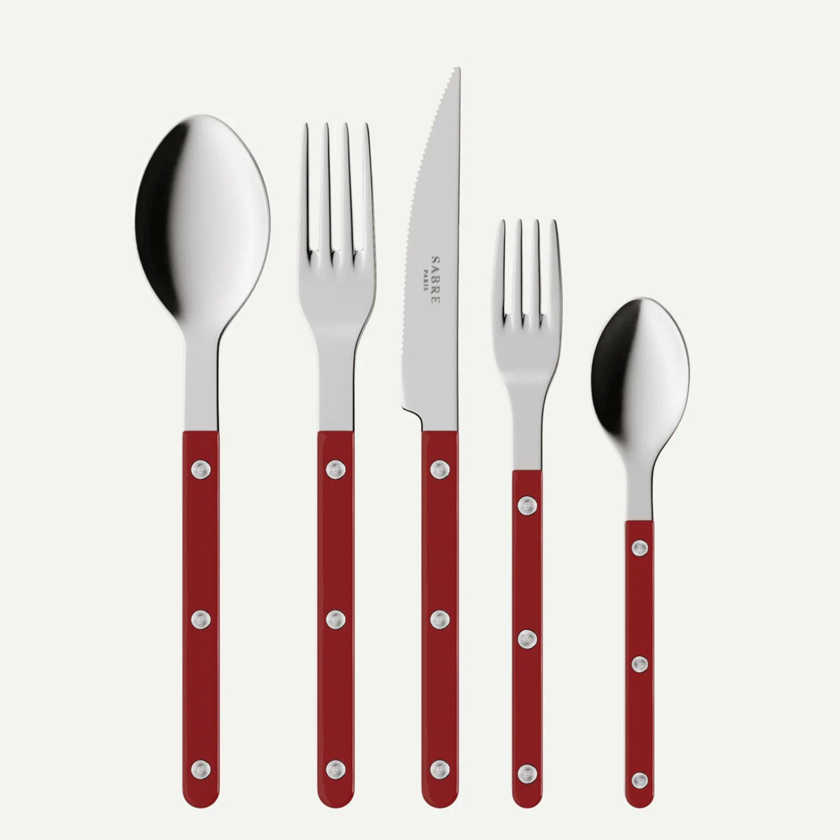 Sabre Bistrot Flatware Set 5 Piece Place Setting | Shiny Burgundy (Red)