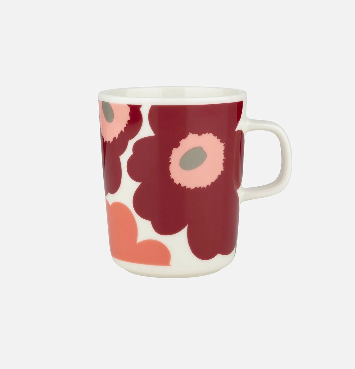 Unikko Oiva Stoneware Flower Mug | White & Burgundy (8.5 fl oz)