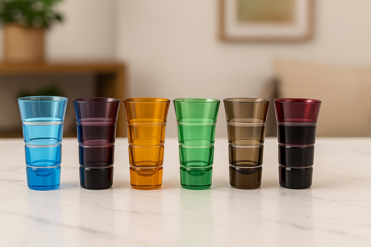 Mixed Color Shot Glass Set – Mouth-Blown French Barware by Deshoulières (6 pcs)