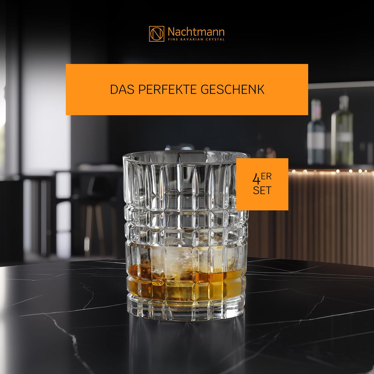 Nachtmann Highland Collection Crystal 6” Long Drink Glasses, Set of 4, With Different Glass Patterns, For Cocktails or Non- Alcoholic Beverages,445 ml, Dishwasher Safe