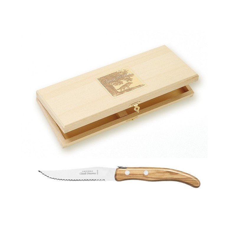 Claude Dozorme Steak Knives Set-6 Berlingot OliveWood Handle and Satinless Steel Blades