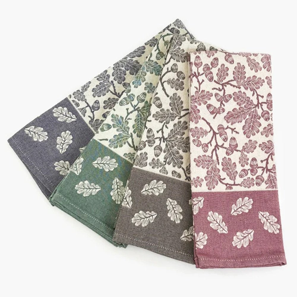 Italian Kitchen Dish Towel "Rovere Burgundy" (22"x26") Embroidered Pattern Woven 100% Cotton by TABLUXE LINEN
