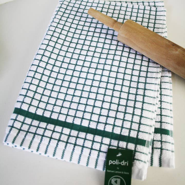 Poli-Dri Cotton Tea Towel Kitchen Linens Hunter Green 6-Pack White/Green by Samuel Lamont