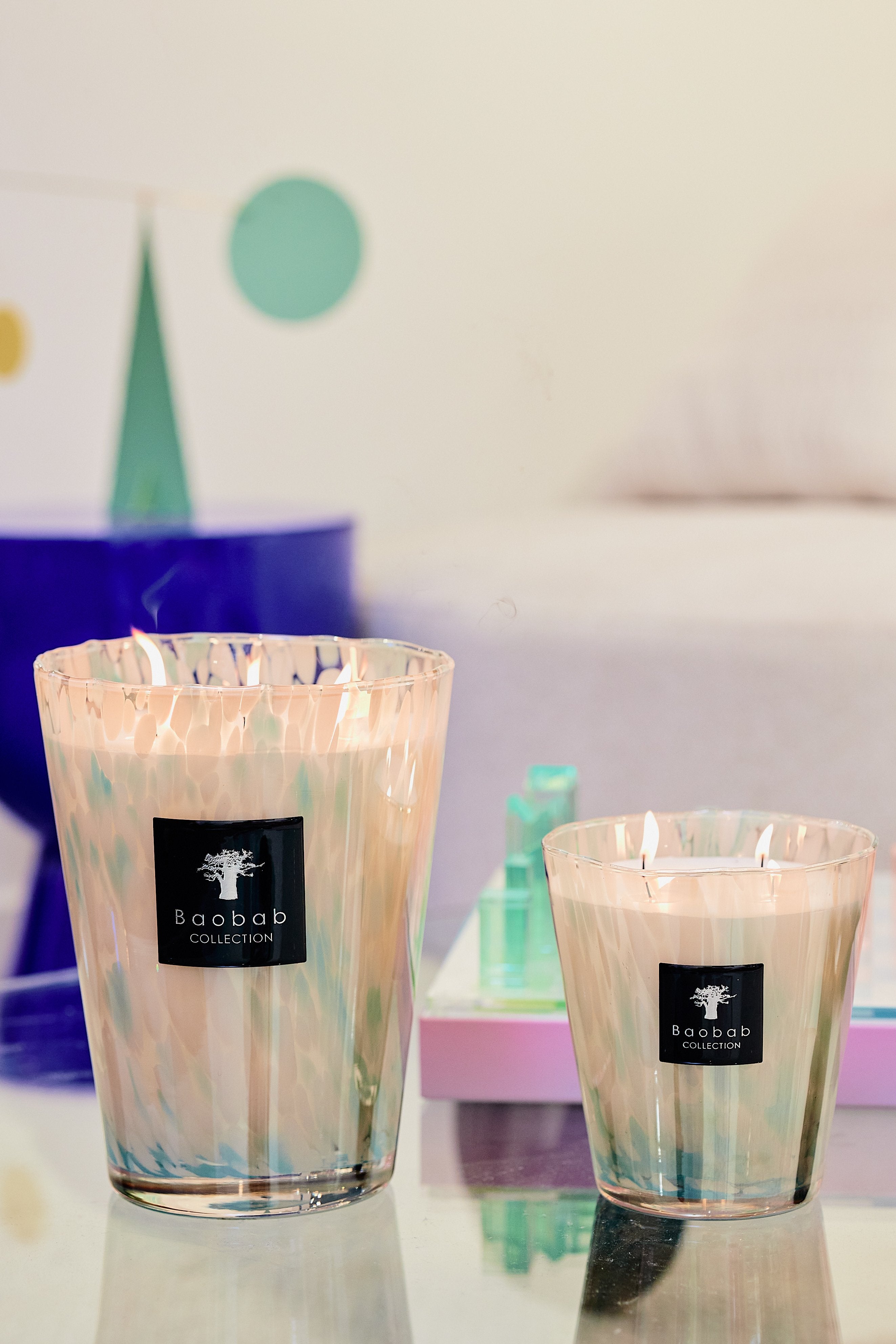 Baobab Sapphire Pearls scented candle hand blown blue glass