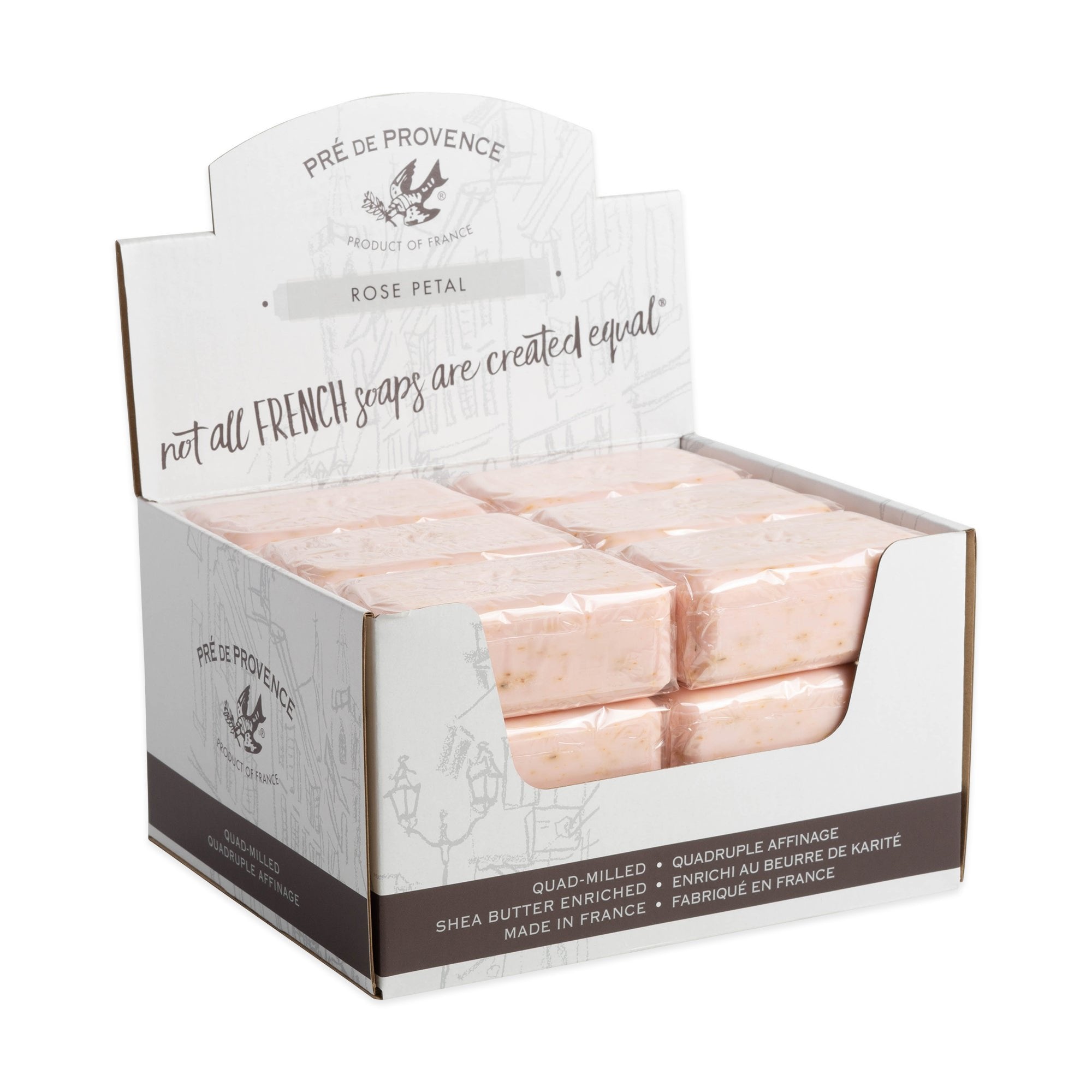 Pre de Provence Rose Petal Soap Bar counter display box, pack of 12