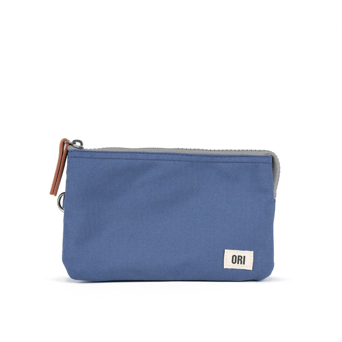 Compact burnt blue zippered wallet with weatherproof recycled material