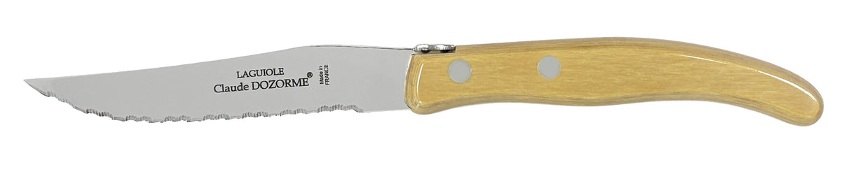 Claude Dozorme Steak Knives Set-6 Berlingot Everwood Mixed Colors Handles and Satinless Steel Blades