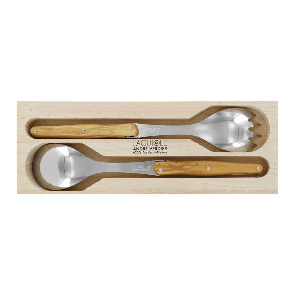 André Verdier Laguiole Debutant Country 2 piece salad servers with olivewood handles
