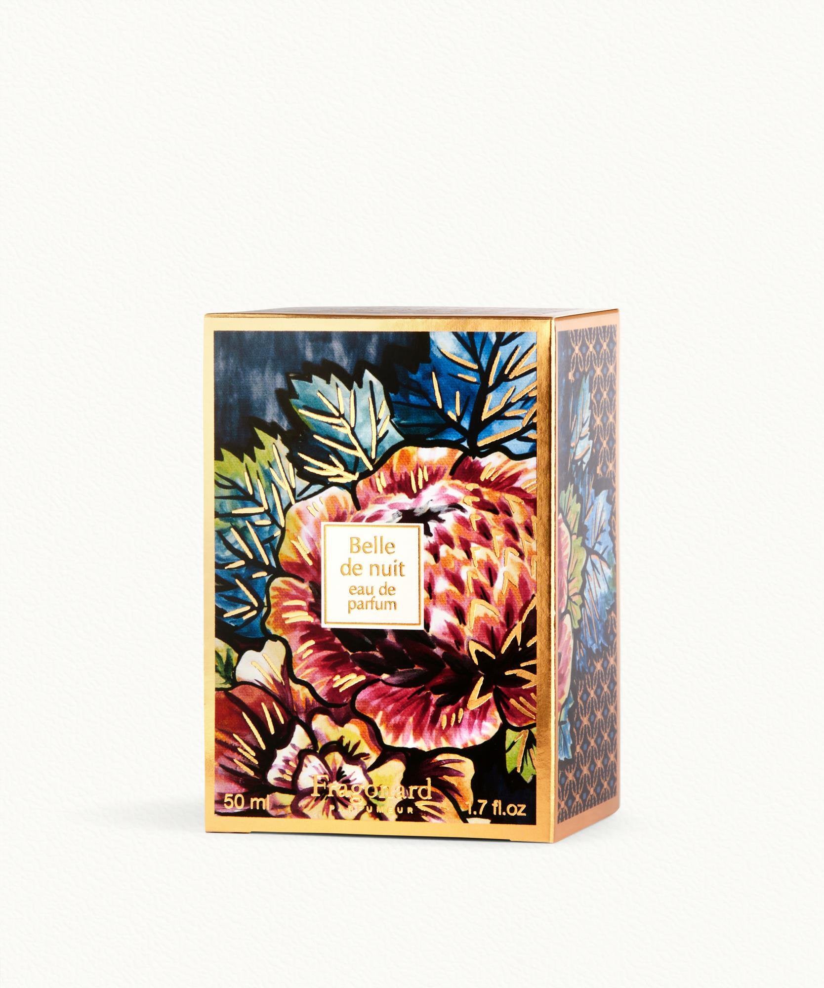 Fragonard Belle de Nuit 50ml Eau de Parfum prestige box flat lay ylang ylang rose plum musk