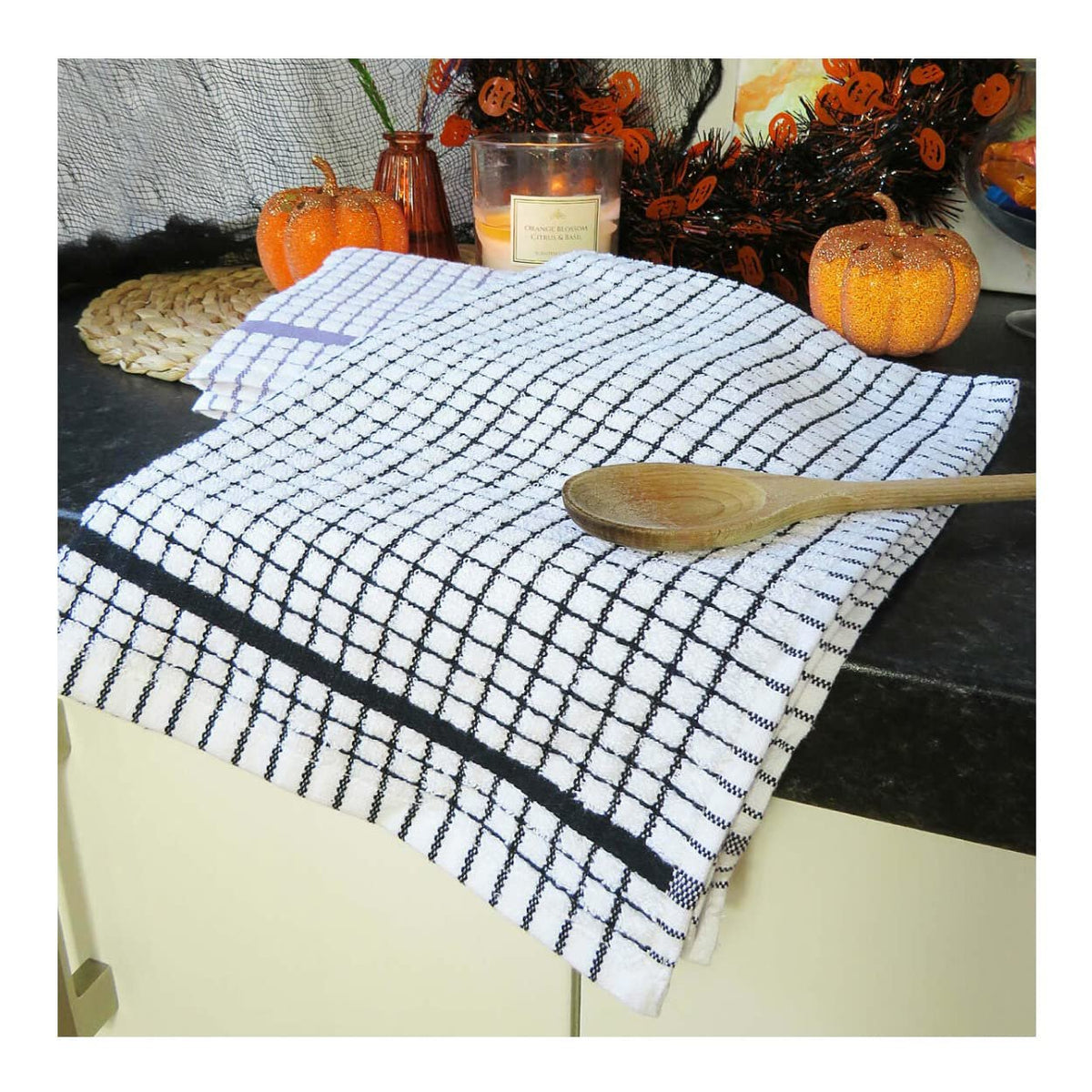 Poli-Dri Cotton Tea Towel Kitchen Linens 6-Pack White/Black by Samuel Lamont