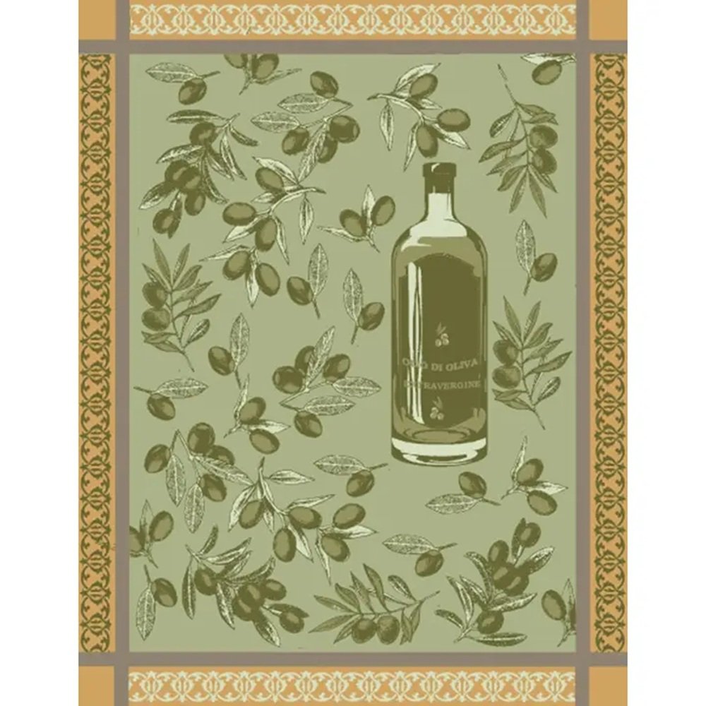 Kitchen Tea Towel Fine European Linens Jacquard 100% Cotton  "Olive Oil" (20x28")