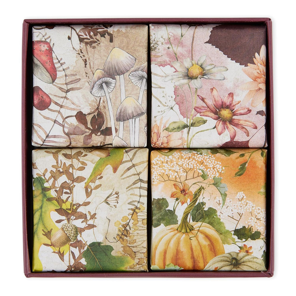 Via Mercato Autunno soap gift set close-up four individually wrapped autumn seasonal scents shea butter